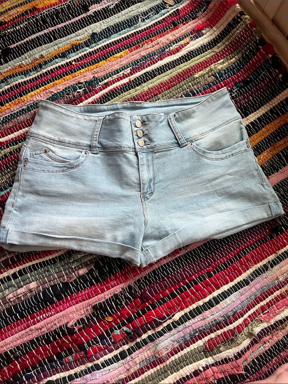 YMI Light Wash High-Rise Denim Shorts